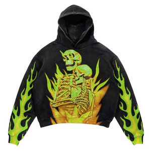 Sudadera Corta con Capucha Personalizada para Hombre y Mujer, Diseño Gótico de Esqueleto y Llamas, Sudadera con Gráfico de Calavera, Estilo Urbano - Product Image 6
