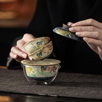 Service à thé de voyage Kung Fu portable, rétro et luxueux, avec une tasse et trois accessoires, idéal pour la cérémonie du thé en extérieur, ensemble cadeau unique.
