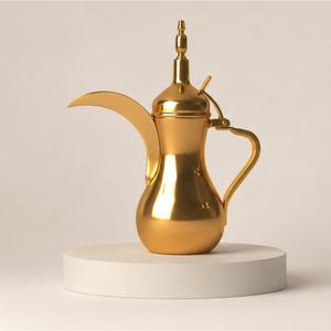 Cafetera Árabe Tradicional Dallah de Acero Inoxidable Dorado, Juego de Té Árabe Hecho a Mano, Cafetera de Oriente Medio para el Hogar y Hoteles - Product Image 1