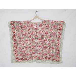 ชุดคลุมชายหาดผ้าฝ้ายอินเดียพิมพ์ลายดอกไม้ใหม่ คอวี แขนสั้น รูดเชือก ปรับได้ ทรงปล่อยชายกระโปรงยาวเต็มตัว แต่งลูกไม้ เหมาะสำหรับฤดูร้อน สำหรับผู้หญิง - Product Image 2