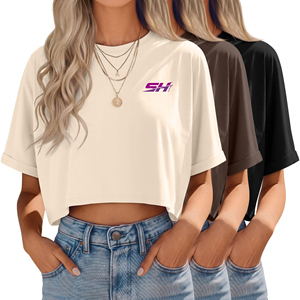 Camiseta Corta Moderna, Ropa Casual para Mujer, Atuendo Urbano Elegante, Top de Algodón Transpirable, Camiseta Corta Ajustada, Prenda de Moda - Product Image 3