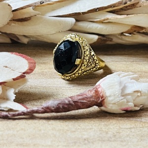 High Demand Vintage <b>Chunky</b> <b>Ring</b> Black Onyx Gold Plated Brass <b>Ring</b> Statement Handmade Boho Jewelry Wholesale <b>Ring</b> for Women - Product Image 5