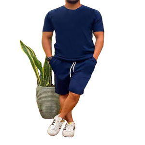 Nuevo Conjunto Deportivo de Dos Piezas para Hombre, Talla Grande, Transpirable, Cuello Waffle, Poliéster/Algodón, Camiseta y Pantalones Cortos para Gimnasio y Fitness, Estilo Urbano - Product Image 6