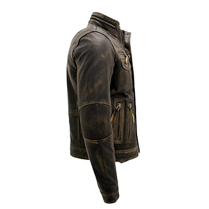 Men's Slim Fit PU Leather Biker Jacket Stand Collar Zipper Closure Autumn Wear Moto Style Regular Length Solid Color - Product Image 5