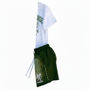 Conjunto de Camiseta y Pantalones Cortos de Algodón Unisex Ethereal Forge, Cuello Redondo, Manga Corta, Cordón Ajustable, Estampado Verde y Blanco, Ropa Casual de Verano - Product Image 5