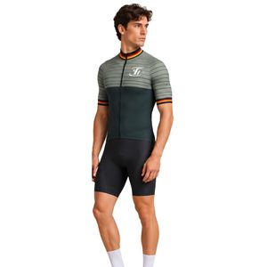 Men's Breathable Custom Olive <b>Green</b> Short Sleeve Cycling Jersey with Striped Detail Full Zip Performance <b>Bike</b> Top - Product Image 4