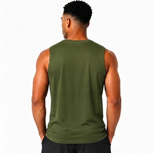 Men's Olive <b>Green</b> Sleeveless Tank Top O-Neck Quick Dry Breathable Casual Knitted Solid Color Polyester High Street Workout Shirt - Product Image 2