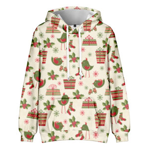 Men's Cream <b>Christmas</b> <b>Hoodie</b> With Birds Gifts Pattern Printed Casual Winter Hooded Sweatshirt Regular Fit Knitted Polyester - Product Image 6