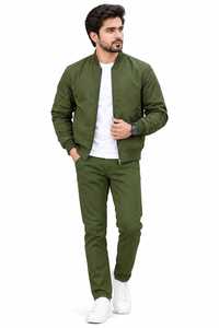 Blouson Bomber en Toile Vert Olive pour Homme, Décontracté, Zippé, Col Montant, Uni, Respirant, Hiver, Logo Frontal, Style Urbain - Product Image 5