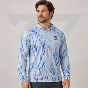 OEM Custom Sublimated Fishing Hoodie Long Sleeve Hooded Fishing Shirt Sun Protection UPF 50 Unisex <b>Feather</b> Print - Product Image 3