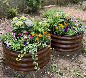 Jardinière Circulaire en Bois Rustique pour Jardin Extérieur, Pot de Fleurs pour Plantes Vertes, Finition Naturelle, Fleurs et Plantes Vertes, Style Rustique - Product Image 2