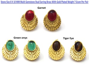 Pendientes de latón con múltiples gemas, chapados en oro, de forma ovalada, para mujeres y unisex, para ocasiones especiales. - Product Image 6