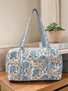 Handcrafted Indian Cotton Quilted Floral Duffle Tote <b>Bag</b> for Women Boho Block Print Travel <b>Beach</b> Vintage Shoulder <b>Bag</b> - Product Image 3