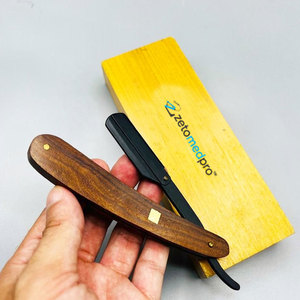 มีดโกนตัดผมมืออาชีพ ด้ามไม้ อุปกรณ์ร้านเสริมสวย ใบมีดสแตนเลส ปลอดภัย บรรจุในกล่องไม้ - Product Image 3