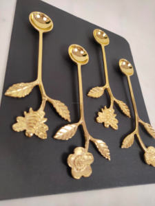 Set of 4 Brass decorative Design <b>Spoons</b> in <b>Gold</b> Finish Stylish and Unique Cutlery Perfect for Coffee Tea <b>Serving</b> and Gifting - Product Image 5