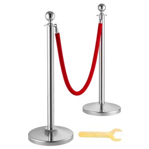 Paquete de 4 Postes de Control de Multitudes con 2 Cuerdas de Terciopelo Rojo de 5 Pies, Barrera de Acero Inoxidable para Filas, Postes de Terciopelo para Ferias Comerciales - Product Image 1