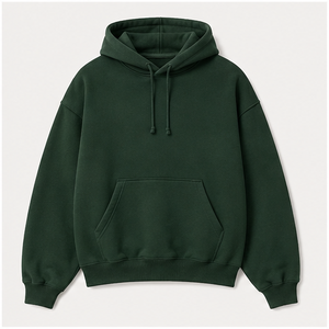 Sweat à capuche homme personnalisable vert forêt, coupe décontractée cocoon, cordon de serrage ton sur ton, poche kangourou, en molleton de coton doux MHOOD-0008 - Product Image 1