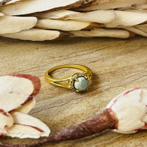 Modern Style Romantic Larimar <b>Ring</b> Boho Brass <b>Rings</b> For Women 18k Gold Plated <b>Dainty</b> Floral Halo Jewelry For Wholesale/OEM/ODM - Product Image 3