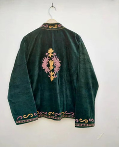 MONIT MARKETING Velvet Suzani Floral Bomber Jacket <b>Reversible</b> Hand Embroidered Boho Vintage Short <b>Coat</b> Autumn/Winter Cotton - Product Image 3