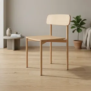 Silla Escolar Moderna Minimalista de Madera con Respaldo Sólido, Estructura Metálica y Patas Cónicas para Uso en el Aula - Product Image 4