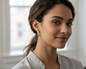 Pendientes de Aro Geométricos Huggie de Latón Chapado en Oro con Zirconia en Forma de Sol para Mujer, Joyería de Fiesta - Product Image 4