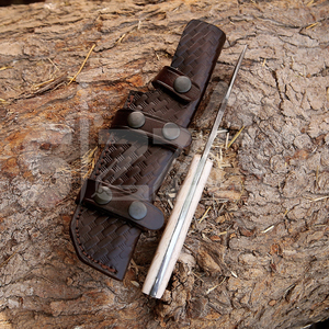 Cuchillo de caza OEM personalizado de acero de Damasco Wirecut, cuchillo Skinner con gancho para deshuesar, hoja fija, para camping, actividades al aire libre, EDC, con funda de cuero - Product Image 2