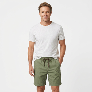 Men's <b>Green</b> Cotton Bermuda Shorts Drawstring Waist Casual Solid Color Woven Breathable Short <b>Pants</b> - Product Image 4