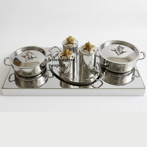 Royal Hammered Silver <b>Serving</b> <b>Set</b> Decorative 6-Piece Pot <b>Set</b> with <b>Serving</b> Tray & Canisters Handcrafted Indian Kitchenware Export - Product Image 4