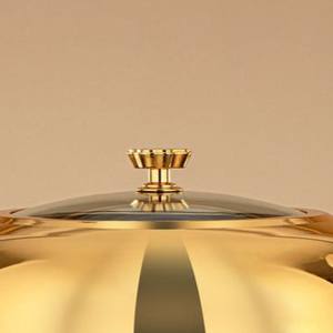 Elegant Gold Plated <b>Buffet</b> <b>Food</b> <b>Warmer</b> Server Round Chafing Dish with Hollow Pattern Frame for Banquet Party Event Catering - Product Image 5