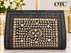 <b>Black</b> Gold Stone Beaded Chain Strap Durable Velvet Lining Fashion Clutch <b>Bag</b> <b>Rhinestone</b> Wedding Christmas Party Purse for Women - Product Image 5