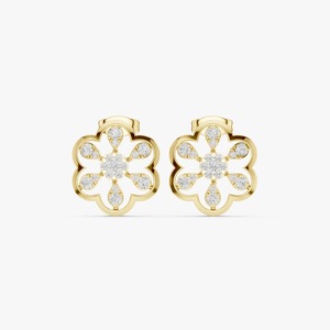 Pendientes de Oro Amarillo de 9K con Diamante Cultivado en Laboratorio de 0.592CT, Diseño de Pétalos de Flor, Corte Brillante Redondo, Joyería Fina al por Mayor - Product Image 1