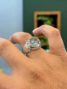 Art Engrave 5CT Round Cut Moissanite Classic Signet <b>Ring</b> for <b>Men</b> 925 <b>Sterling</b> <b>Silver</b> Party Jewelry For Friends - Product Image 1