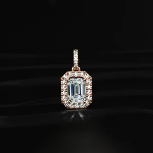 Lab Grown CVD Diamond Pendant Emerald Cut Halo Pendant <b>Necklace</b> Trendy Gold <b>D</b>-E Color VVS-VS Clarity IGI Certified Sale - Product Image 1