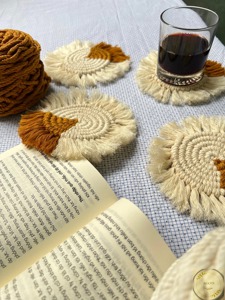 Handmade Dual Color Macrame <b>Coasters</b> Decorative Table Mats Perfect for Gifting Home Decor and Everyday Use <b>Heat</b> Mats - Product Image 3