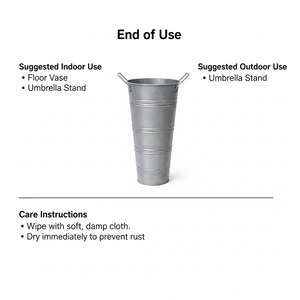 Seau en métal galvanisé Vaes, seau à fleurs de style farmhouse français avec poignées, support décoratif en métal rustique, vase à fleurs pour la maison - Product Image 5