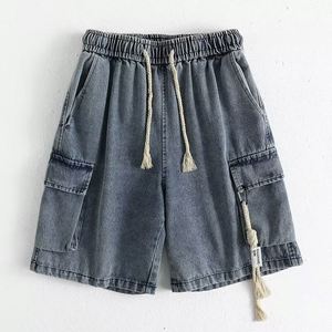 Pantalones Cortos Cargo de Mezclilla para Hombre, Corte Recto Holgado, Estilo Casual de Verano con Bolsillos Grandes, Cintura con Cordón Ajustable, OEM - Product Image 6