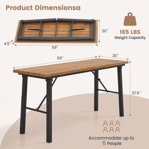 Tavolo da Picnic Pieghevole in Legno di Acacia con Struttura in Metallo per Pranzo all'Aperto e al Chiuso - Product Image 5