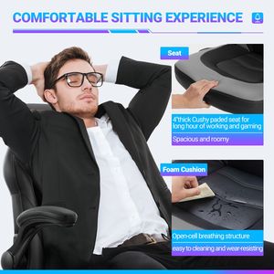 Silla de Juego Ergonómica con Reposabrazos Ajustables de Cuero PU Abatibles para Oficina, Hogar y Videojuegos, Excelente Idea de Regalo de Muebles para Navidad - Product Image 5