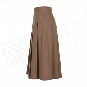 Falda Plisada de Cintura Alta para Mujer, Corte en A, Largo hasta la Rodilla, Color Sólido, Elegante, Tejido de Poliéster y Algodón, para Todas las Temporadas - Product Image 3