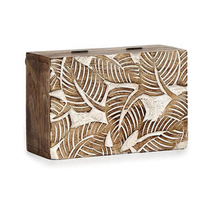 Factory Manufacturing <b>Wooden</b> Carved <b>Box</b> Leaf Design Mango Wood <b>Box</b> with <b>Lid</b> for Keeping Stones Jewelry and Rings Wholesale Price - Product Image 2