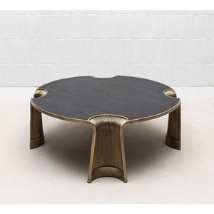 Muebles de sala de estar de estilo moderno, mesa auxiliar redonda de metal moderno con patas de metal plateadas - Product Image 1