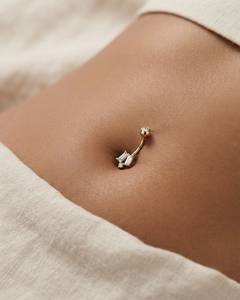 Anneau de nombril en or massif 9K, fileté à l'intérieur, avec diamant de laboratoire serti griffe, plaqué or, bijou de corps unisexe - Product Image 1