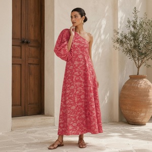 Robe longue en mousseline à imprimé tige de lotus, asymétrique à une épaule, pour soirée décontractée - Product Image 3