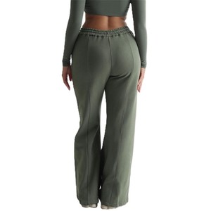Custom Olive Green <b>Women</b> Wide Leg <b>Lounge</b> <b>Pants</b> Loose Fit Casual Relaxed Trousers Wholesale Apparel USA UK EU B2B Suppliers Co - Product Image 3