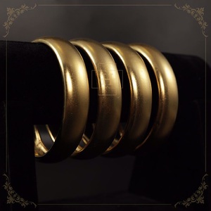 Gold Tone Brass Chunky Bangle Set Smooth Polished Statement Bangles Minimal Thick Stackable Fashion Jewelry - Product Image 1