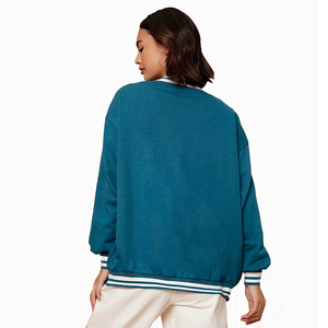REBA SPORTS IMPEX <b>Women's</b> Blue Varsity <b>Jacket</b> <b>White</b> R Logo Front Pullover Collar Full Sleeve Lightweight Color Blocked - Product Image 4