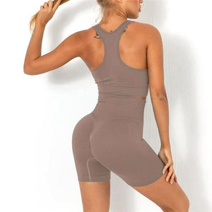 Nouvel ensemble de sport pour femme : short et soutien-gorge de yoga sans couture, 2 pièces, tenue de fitness avec taille élastique, logo avant, extensible et respirant - Product Image 5