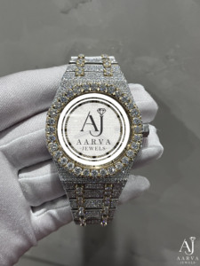 AARVA JEWELS นาฬิกาข้อมือผู้ชายสุดหรู ตัวเรือนโมอิสซาไนต์และสแตนเลส ขนาด 41 มม. ระบบควอตซ์อนาล็อก สายขนาด 20 มม. หน้าปัดกระจก ตัวล็อคแบบซ่อน - Product Image 1