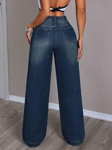 Jean en denim délavé foncé 100 % coton écologique pour femme, coupe droite, longueur complète, ajustement régulier, pantalon décontracté avec ceinture - Product Image 5