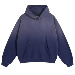 Sudadera con Capucha Azul Marino para Hombre, Corte Holgado, Color Sólido, Informal, Tejida, Manga Larga, con Bolsillos, para Otoño - Product Image 1